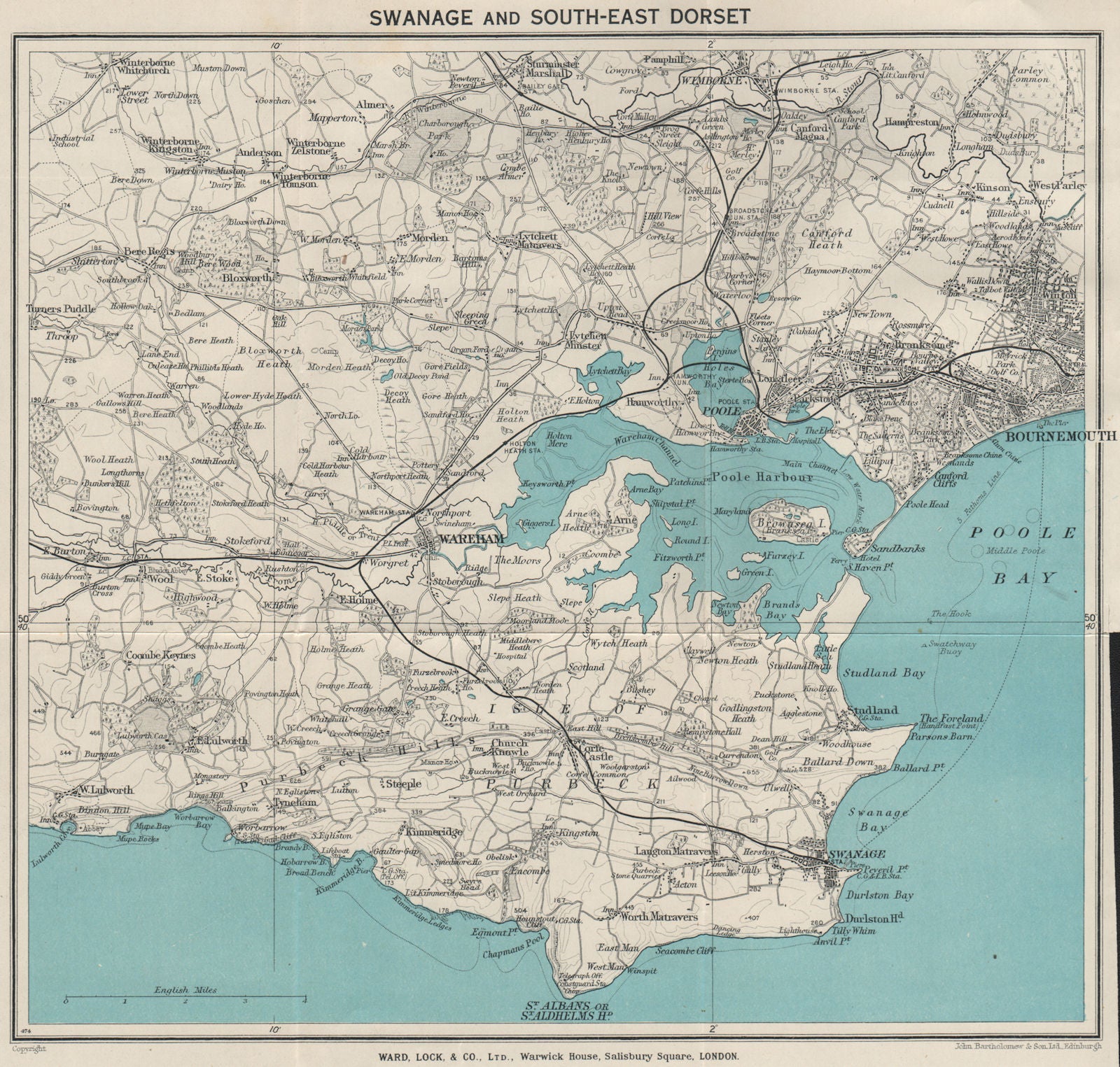 SOUTH-EAST DORSET. Isle of Purbeck Poole Harbour Wareham Bournemouth 1933 map